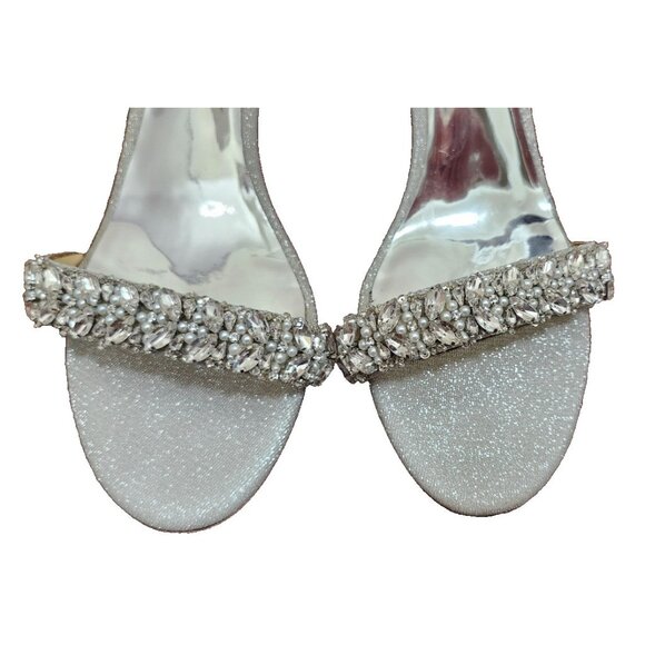 Badgley Mischka Nadine Jewel Block Heel Womens Silver Rhinestone Bridal Shoes - Picture 4 of 11